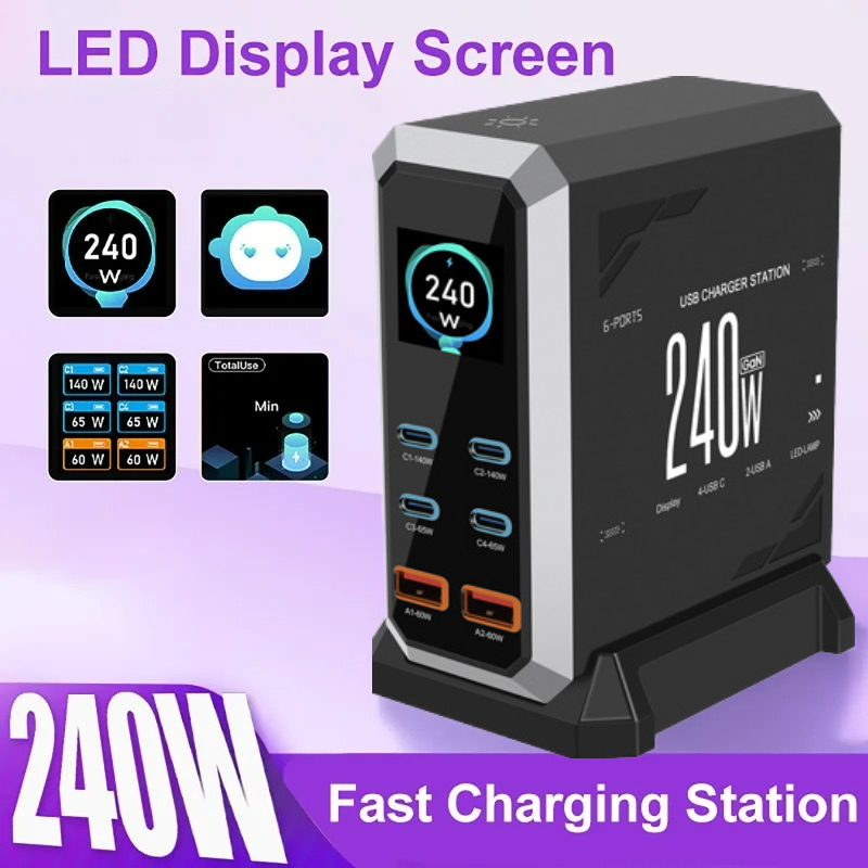 Laptop Charger - NOVO Carregador GaN 240W 2026 6-EM-1