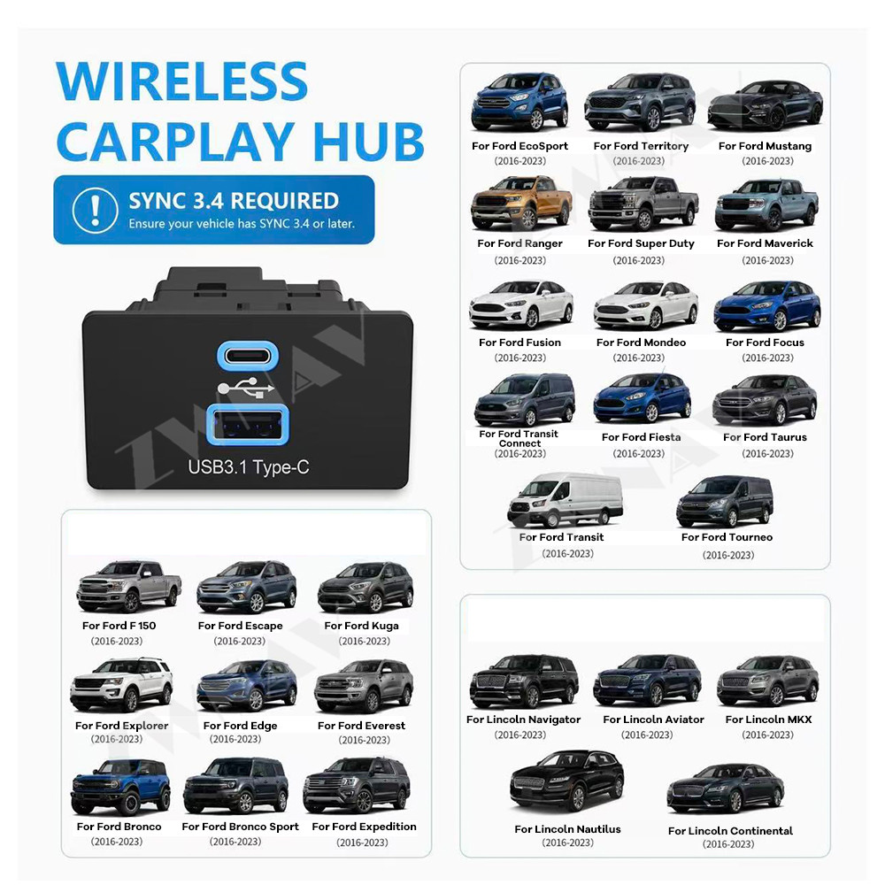 Usb C Hub - Adaptador Wireless CarPlay Android Auto para